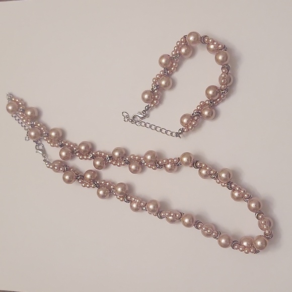 Blush Colored Bead Necklace with Rhinestone Embellishment - Picture 7 of 7